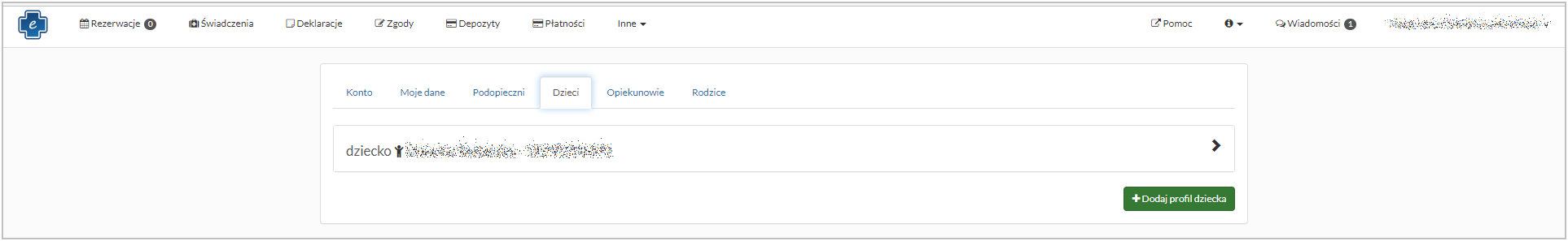 Lista zarejestrowanych dzieci