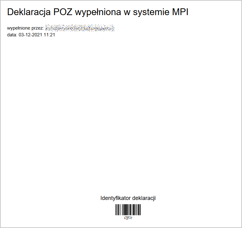 Przykładowy wydruk deklaracji POZ wypełnionej w systemie MPI