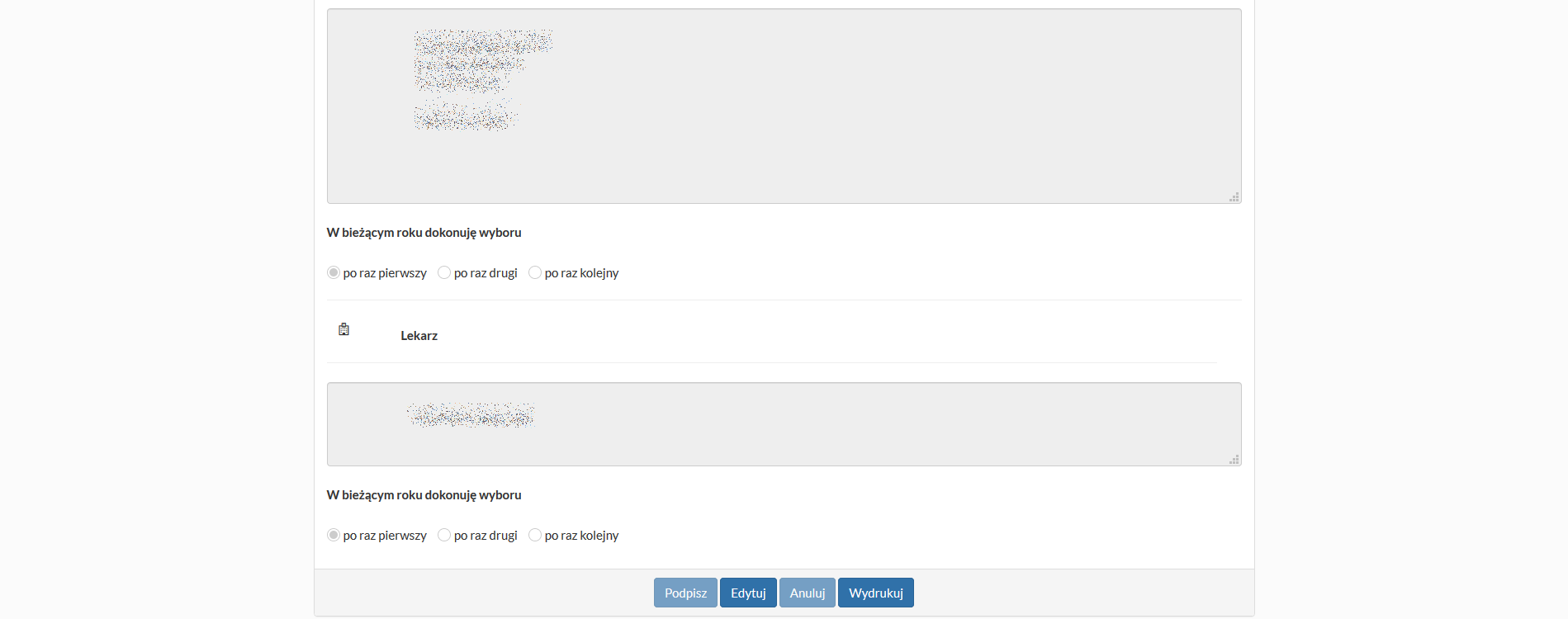 Okno "Deklaracje" - szczegóły deklaracji związane z danymi personelu