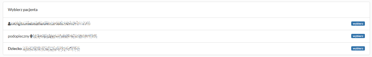 Rejestracja nowej deklaracji - wybór pacjenta