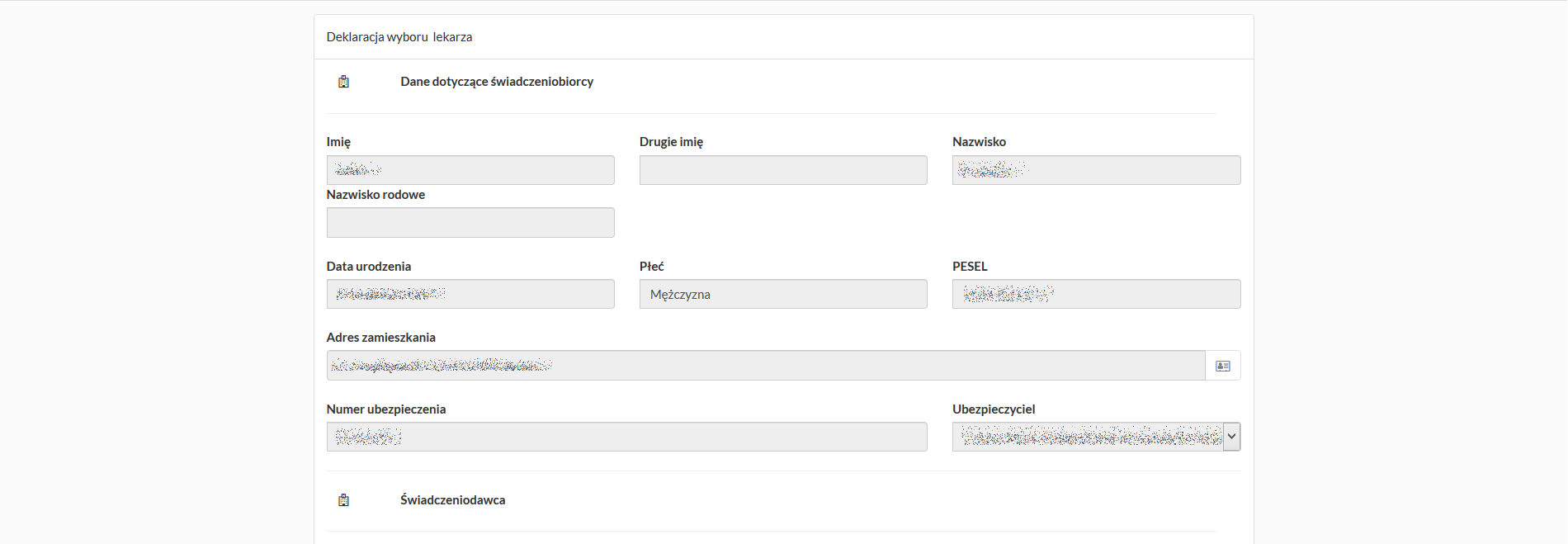 Okno "Deklaracje" - szczegóły deklaracji związane z danymi pacjenta