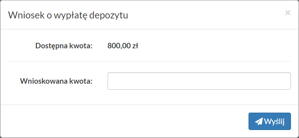 Okno "Depozyty" - dodawanie nowego wniosku o depozyt