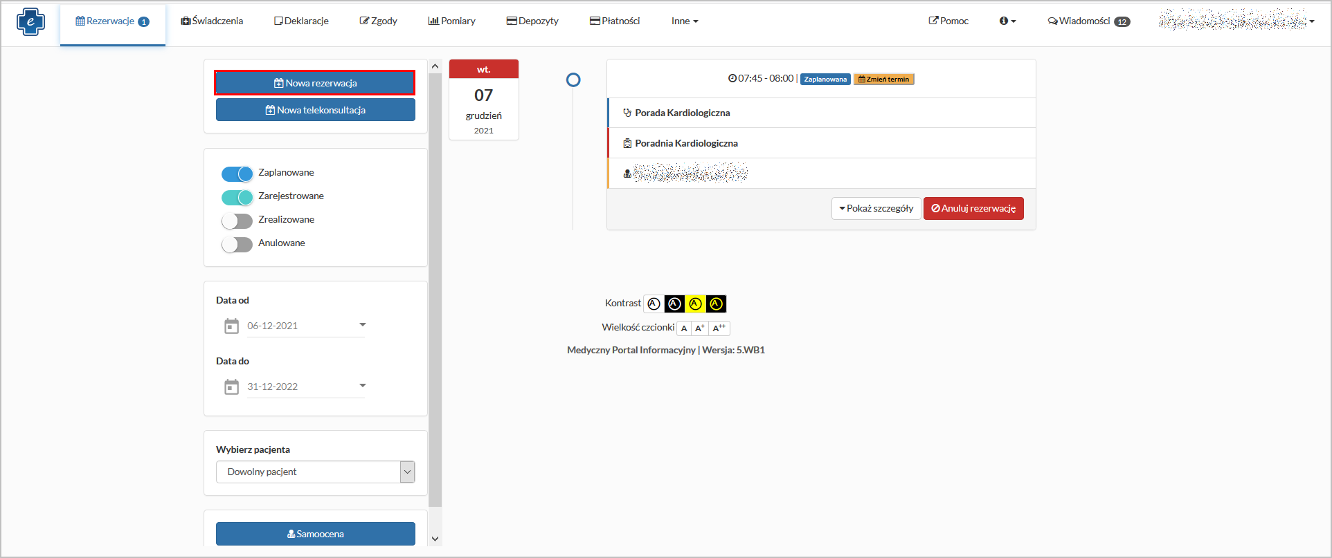Okno "Rezerwacje" - tworzenie nowej rezerwacji