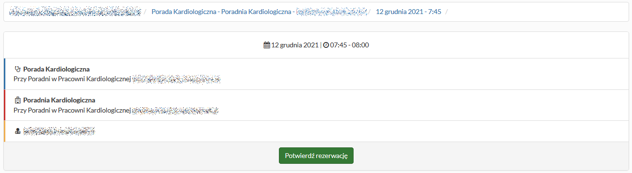 Tworzenie nowej rezerwacji - potwierdzenie rezerwacji