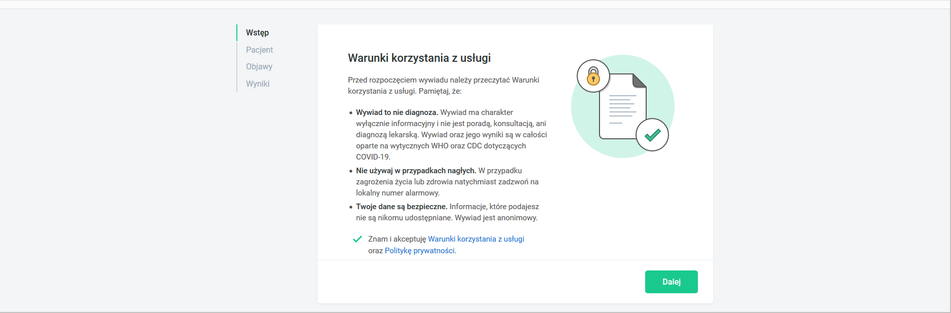 Ankieta samooceny - warunki korzystania z usługi