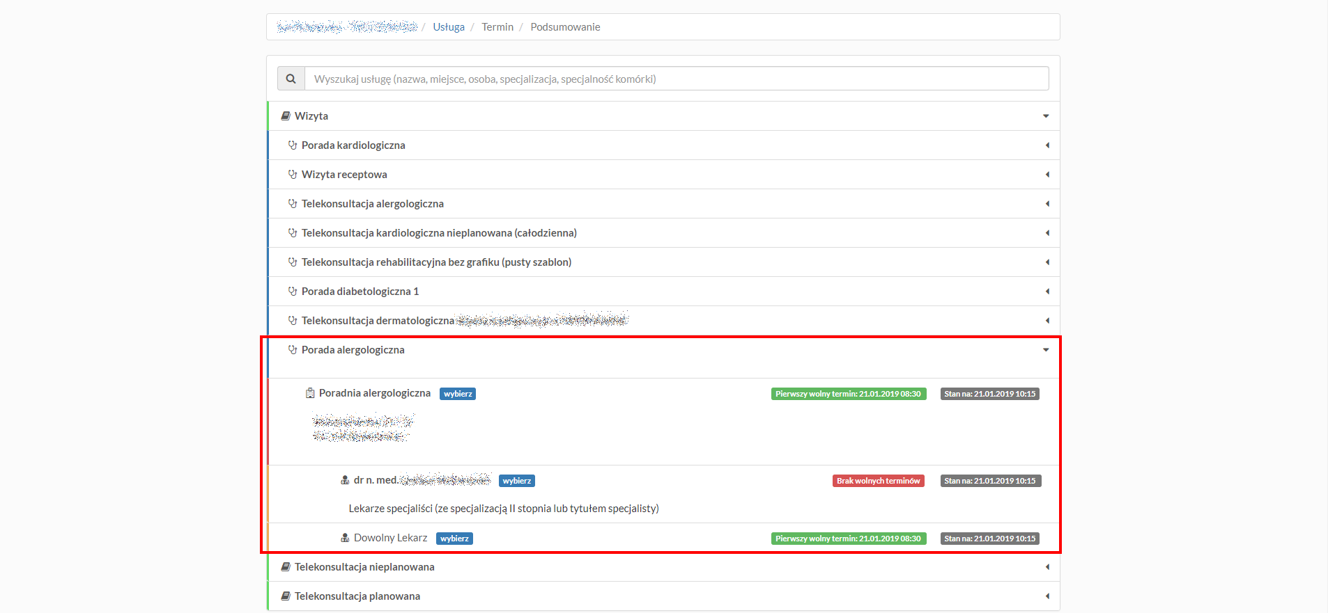 Tworzenie nowej rezezerwacji - wybór personelu