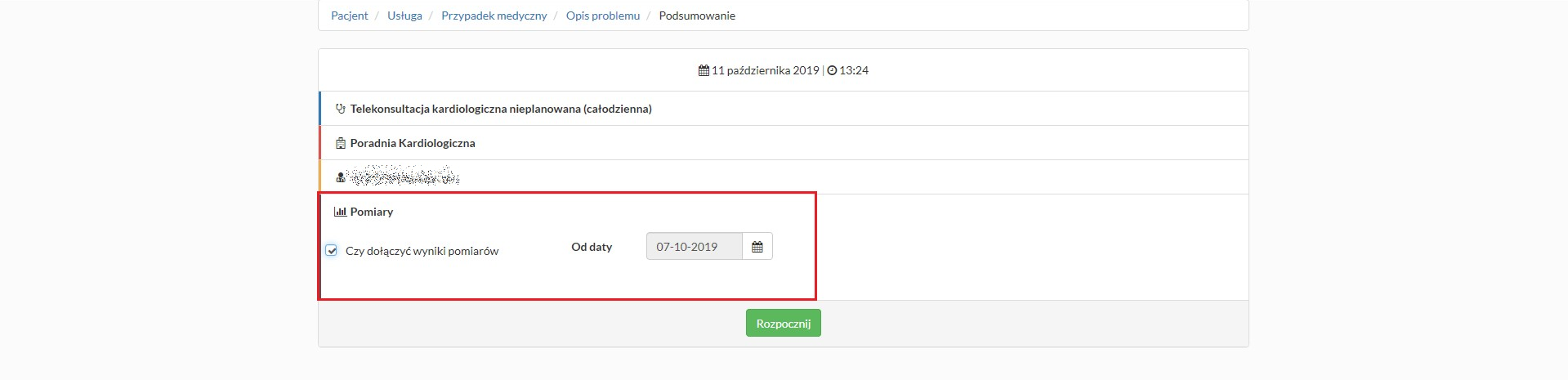 Nowa telekonsultacja - dołączanie wyników pomiarów do konsultacji