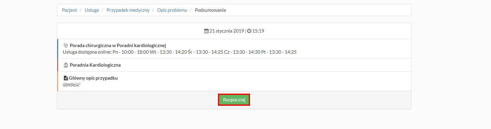 Nowa telekonsultacja - okno podsumowania natychmiastowej konsultacji