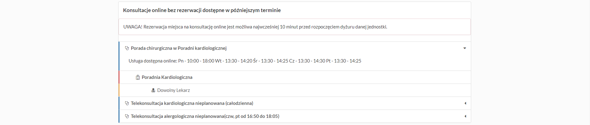 Nowa telekonsultacja - lista konsultacji nieplanowanych, dostępnych w późniejszym terminie