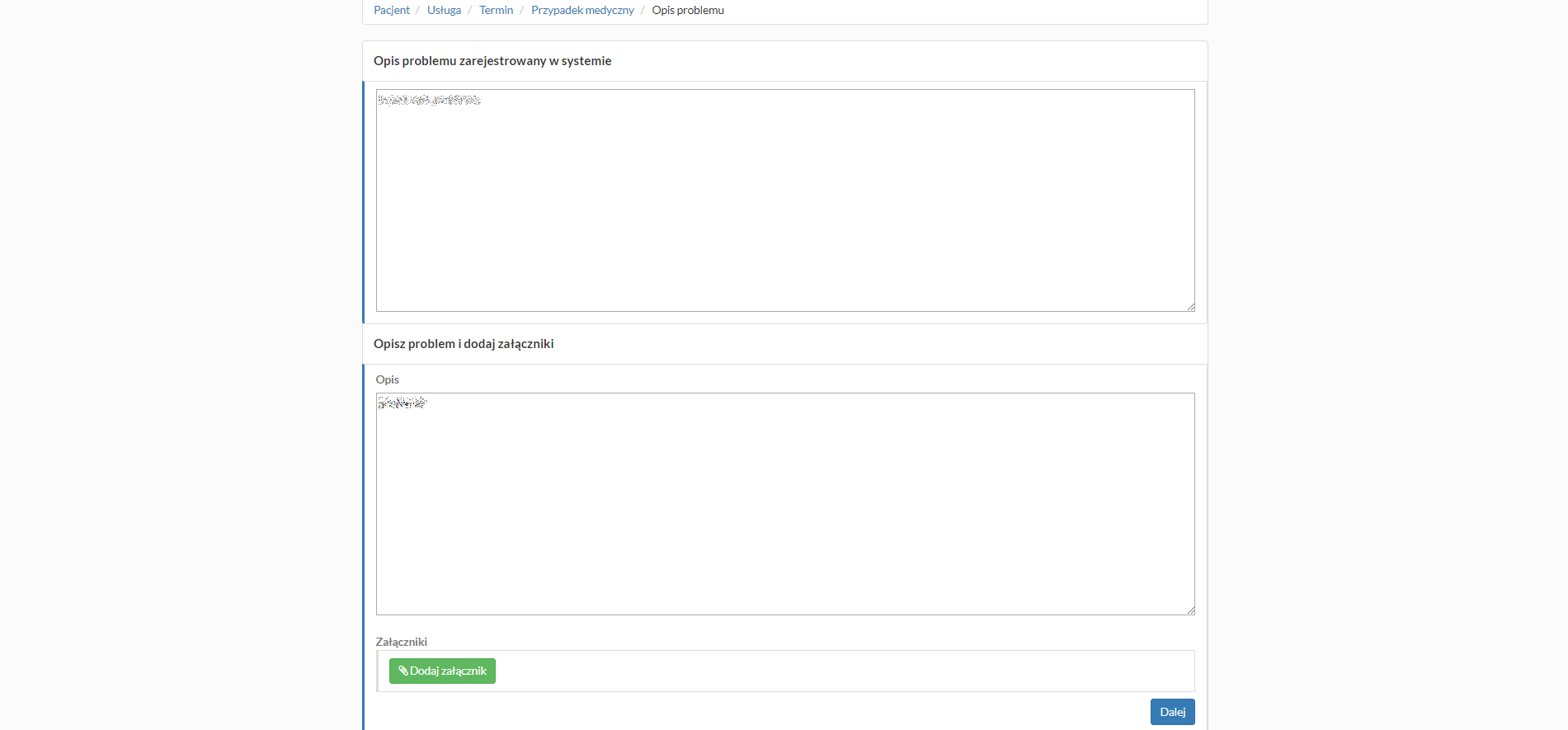Nowa telekonsultacja - opis problemu dla rezerwowanej konsultacji