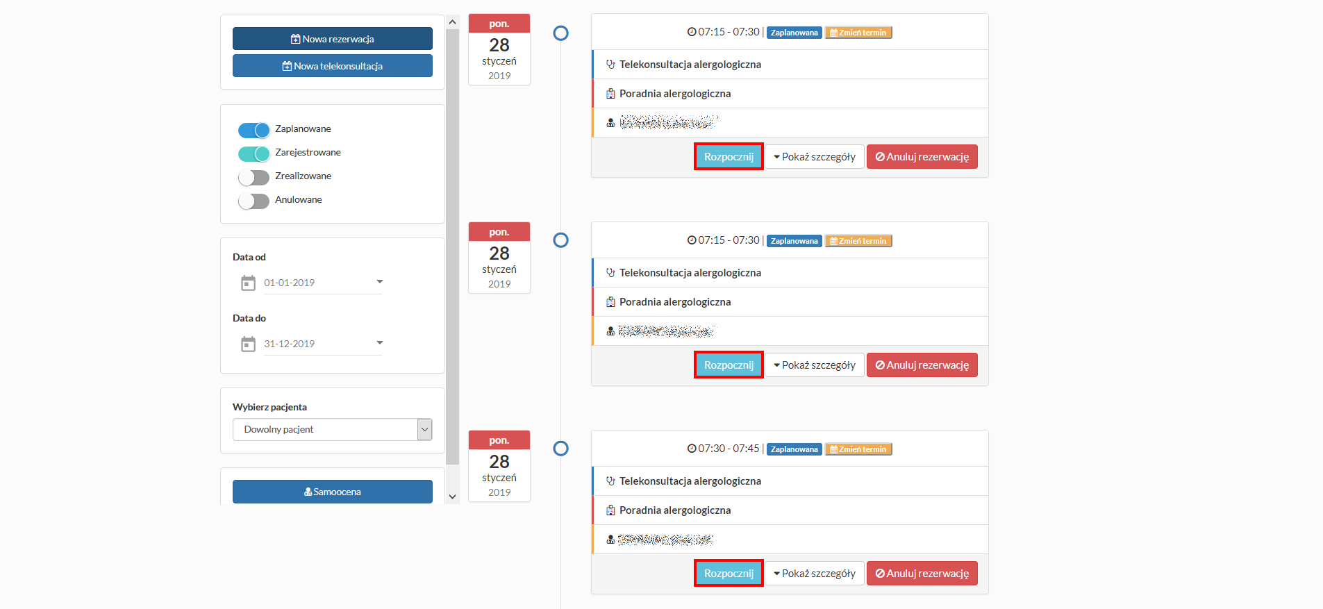Telekonsultacja - przycisk "Rozpocznij"