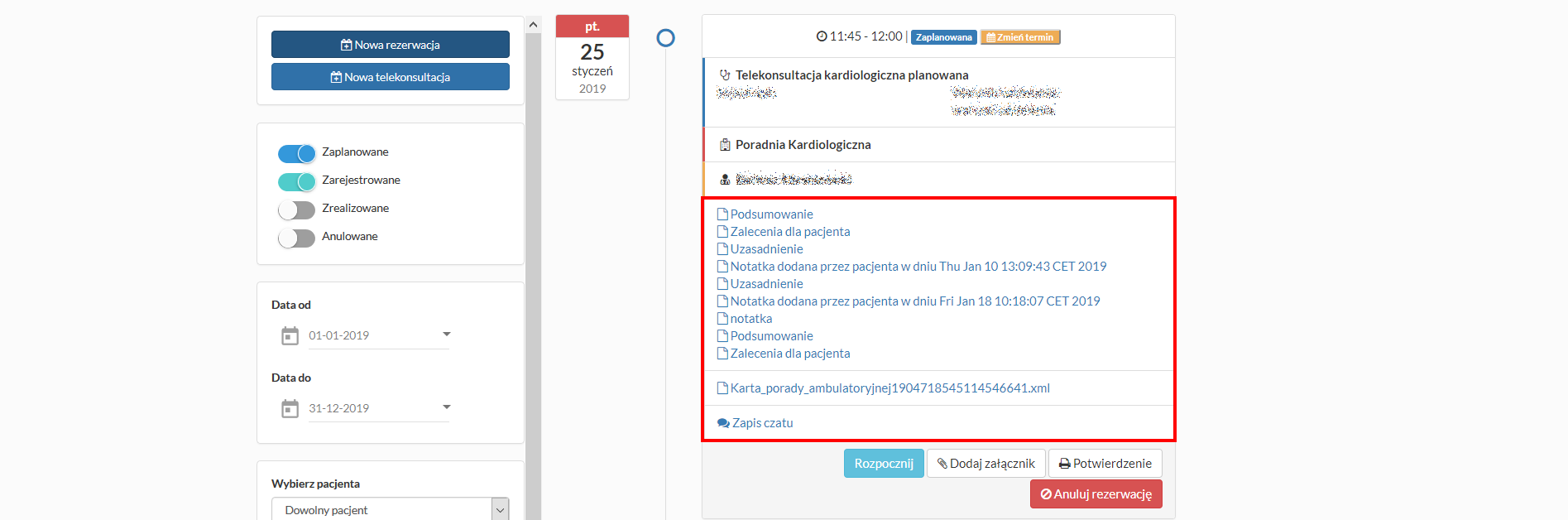 Telekonsultacja - zakończenie konsultacji wraz z listą dostępnych dokumentów