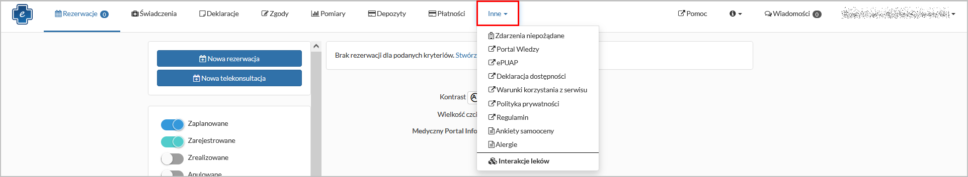 Opcje dla przycisku "Inne"