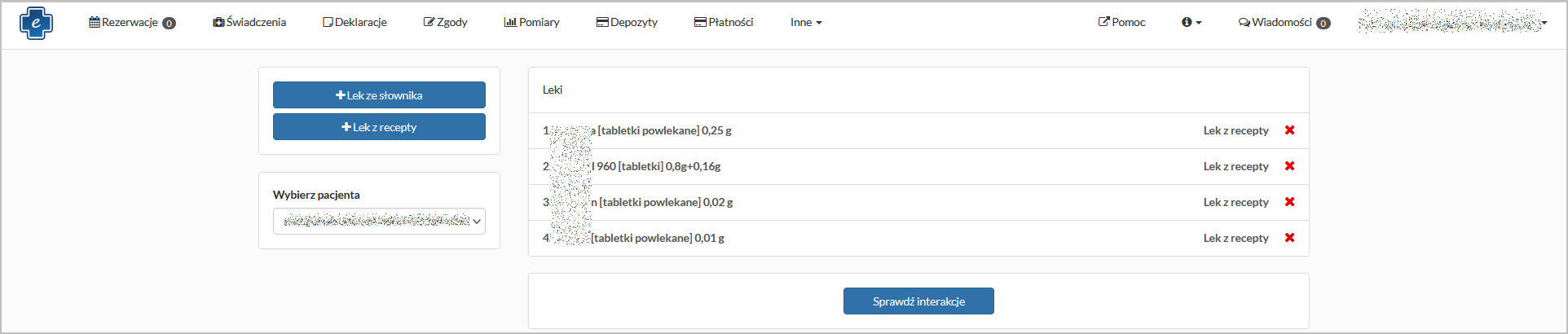 Interakcje leków - wybór leków z recepty