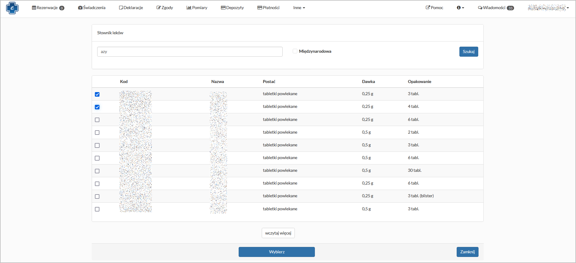 Interakcje leków - wybór ze słownika leków