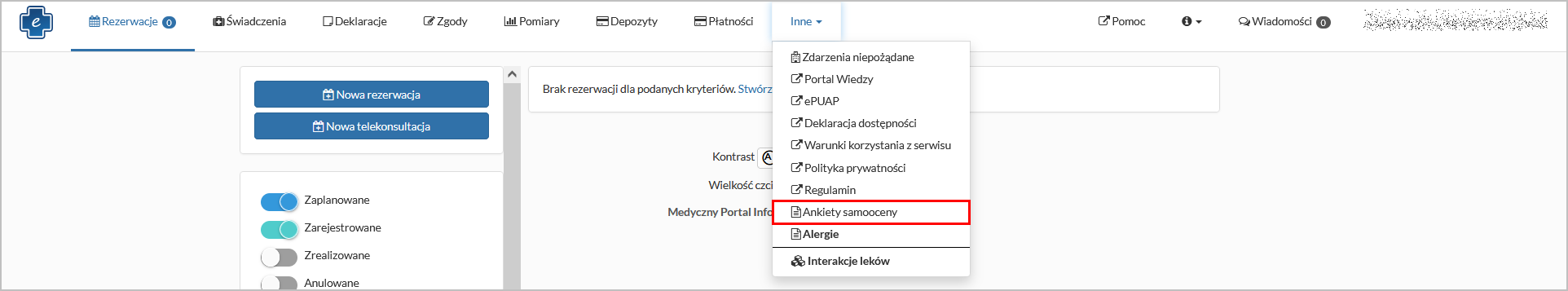 Opcja "Ankiety samoooceny"