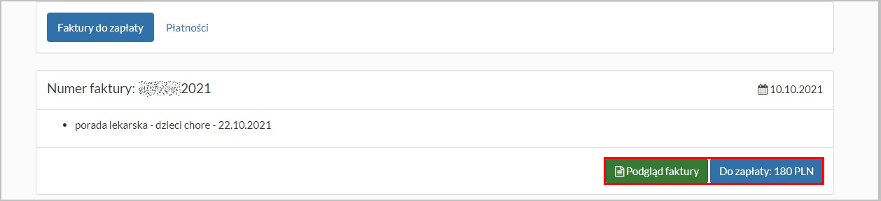 Zakładka "Faktury do zapłaty" - przyciski dostępne dla faktury