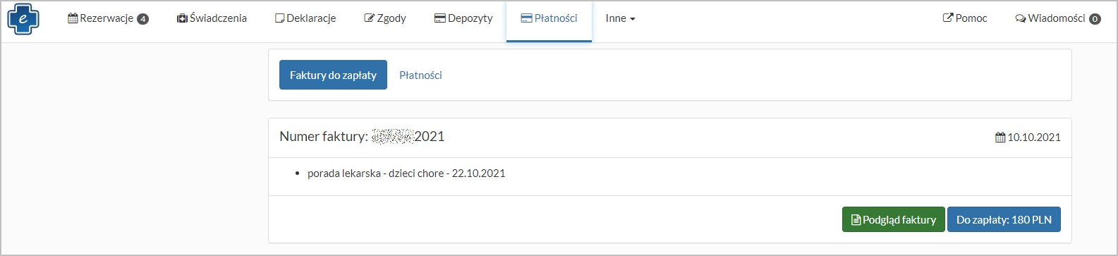 Okno "Płatności" - zakładka "Faktury do zapłaty"