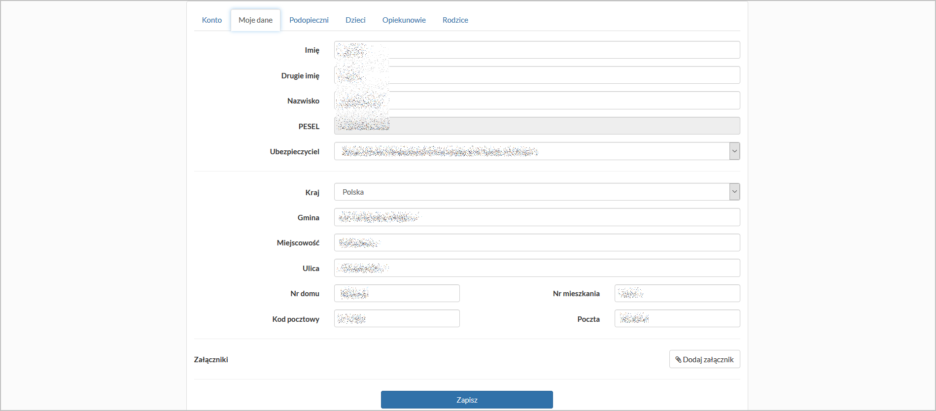 Okno "Konto" - zakładka "Moje dane"