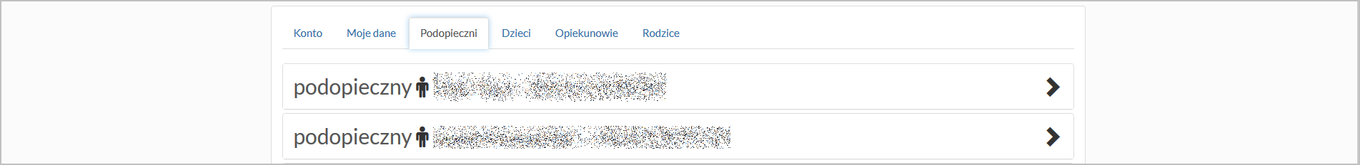 Okno "Konto" - zakładka "Podopieczni"