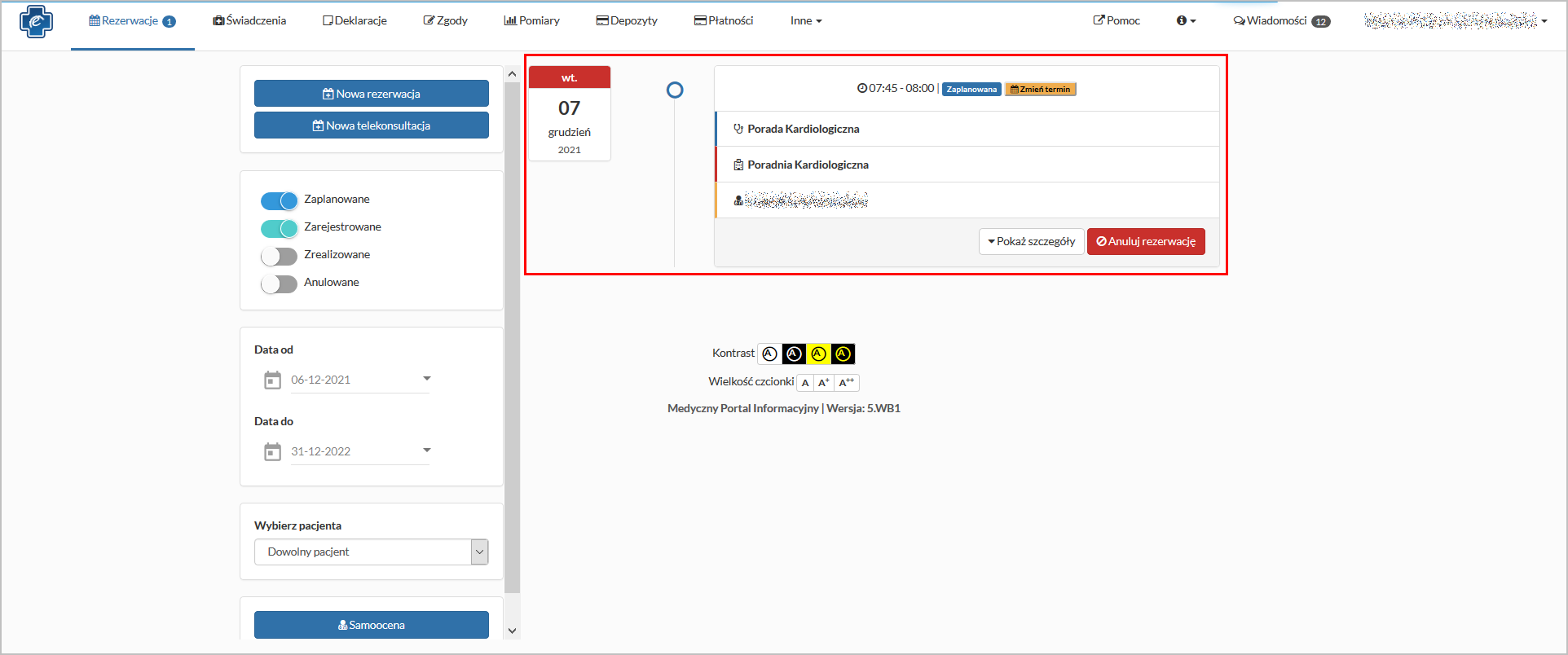 Okno "Rezerwacje" - dane rezerwacji