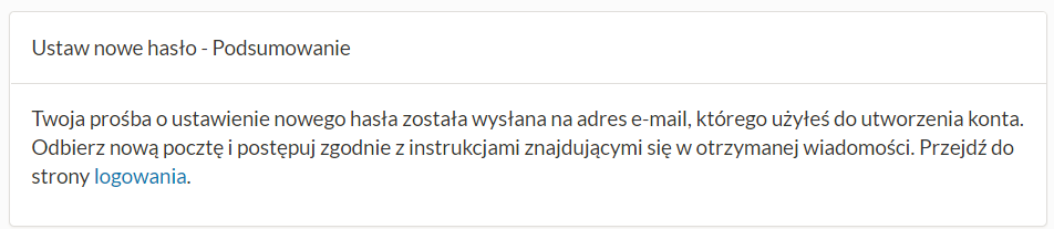 Ustawianie nowego hasła - okno z podsumowaniem