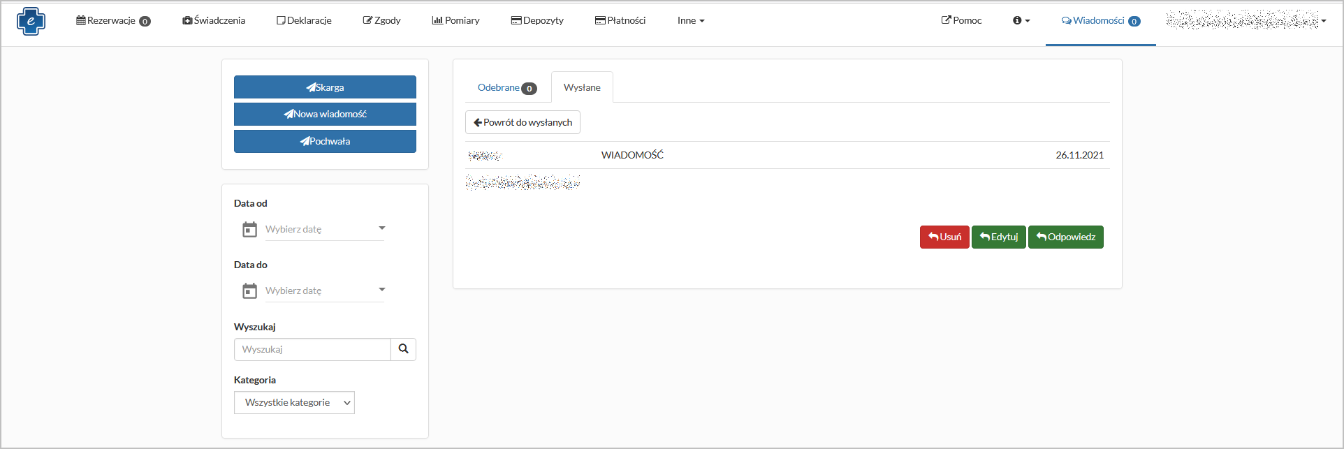 Przykładowa wiadomość z możliwością odpowiedzi