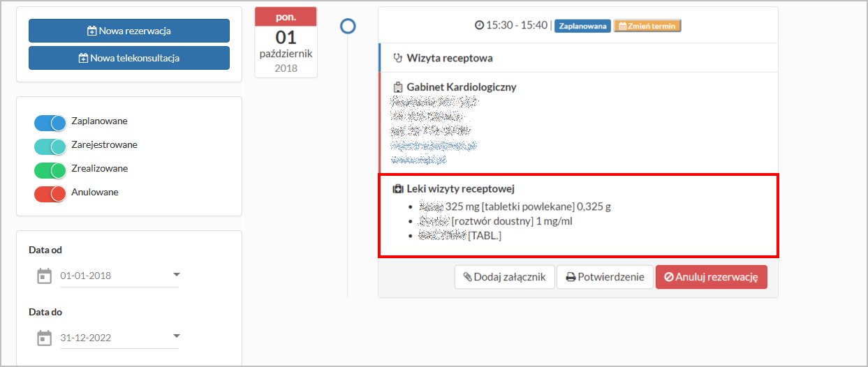 Tworzenie nowej rezerwacji - rezerwacja związana z wizytą receptową